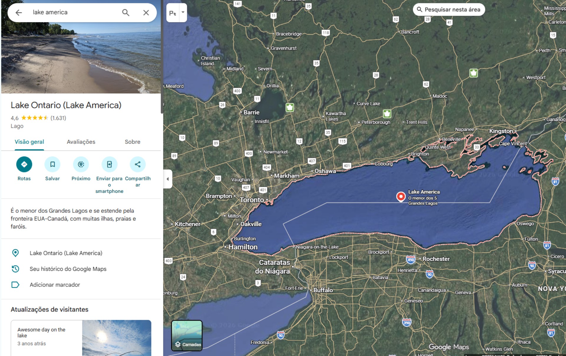 Google Maps muda nome do Lago Ontário para ‘Lago América’ nos EUA após ordem executiva de Trump Google Maps muda nome do Lago Ontário para ‘Lago América’ nos EUA após ordem executiva de Trump