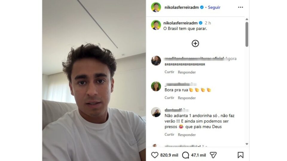 Nikolas convoca ato nas ruas para próxima sessão do STF sobre Moraes